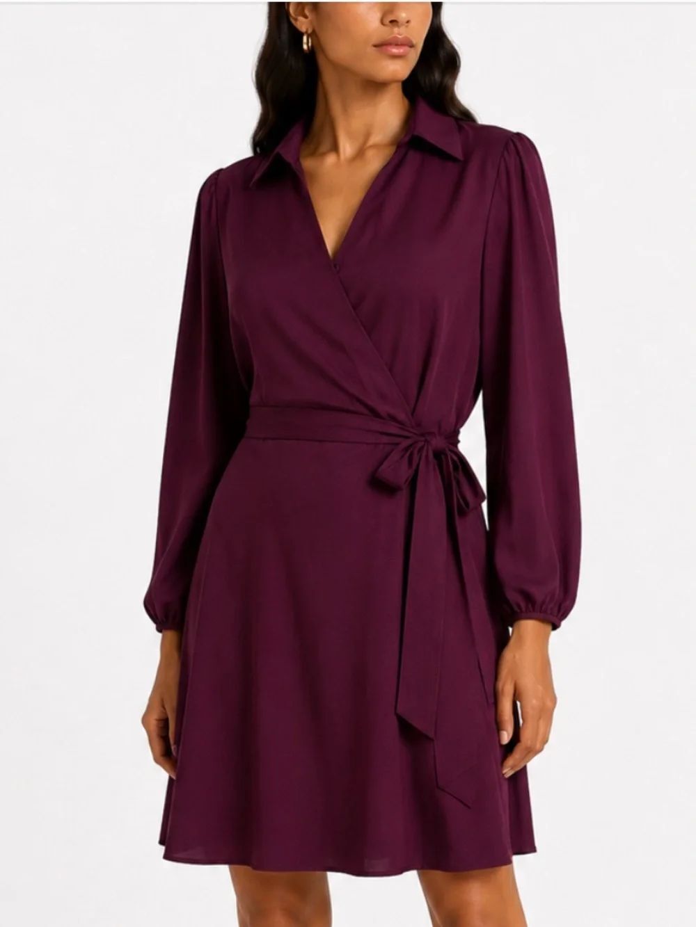 HALOGEN Women's Wrap Dress in Plum Size S